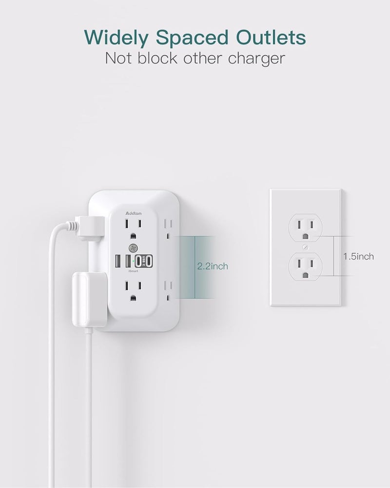 Addtam Surge Protector Outlet Extender, 6-Outlet Splitter with 4 USB Wall Charger(2 USB-C Ports), Multi Plug Wall Outlet 1800J Power Strip for Home Office Dorm Room Essentials - Image 5